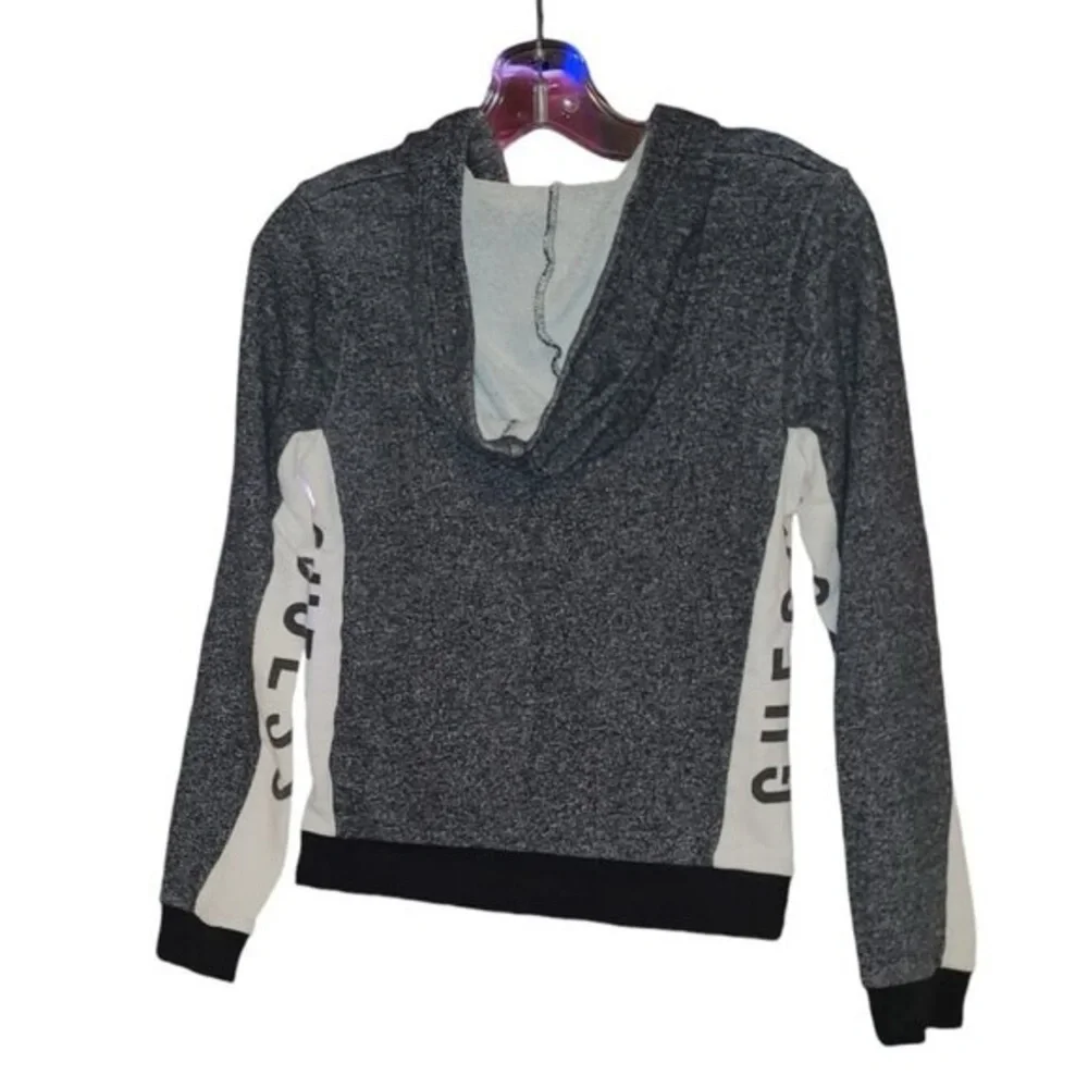 Guess L Angles Hoodie Ladies Size Small Fleece zip up in Black white pockets - Picture 2 of 7